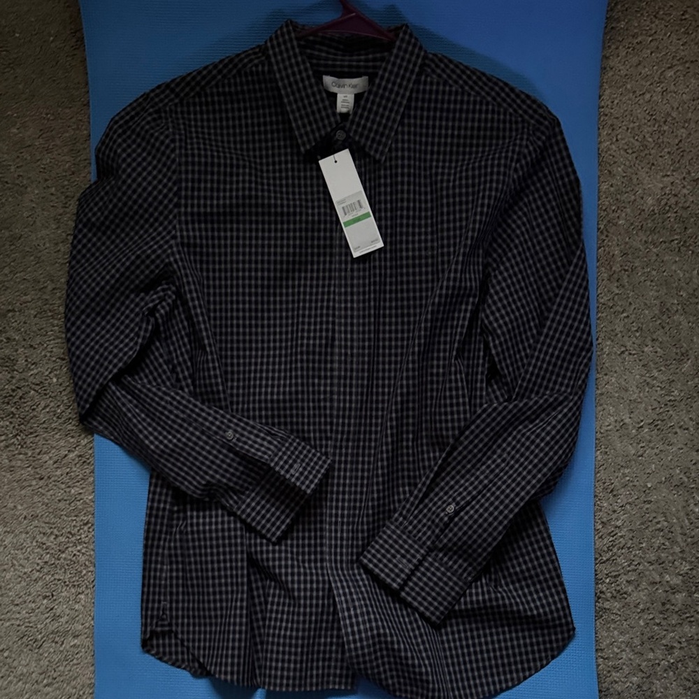 Calvin Klein Men's Dark Checkered Dress Shirt